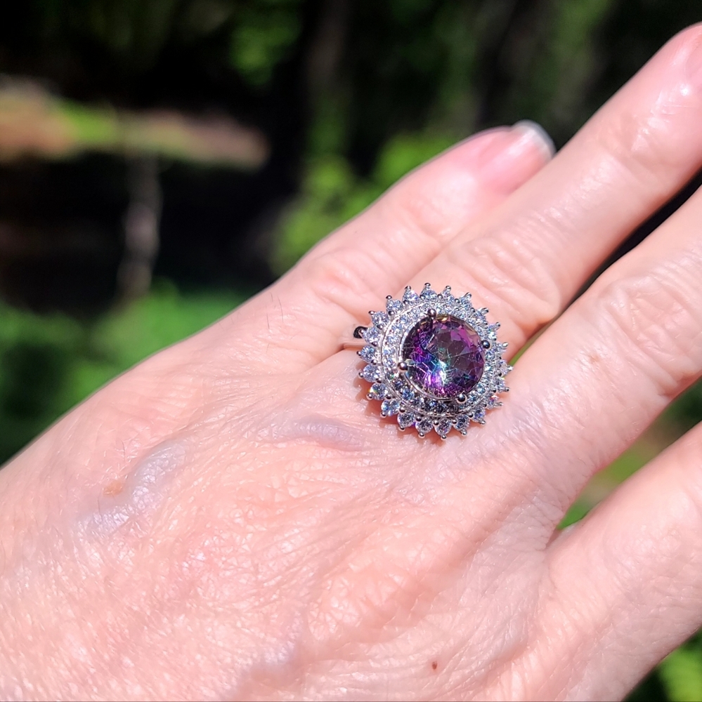 Aurora borealis & white Topaz princess ring - Picture 16 of 16